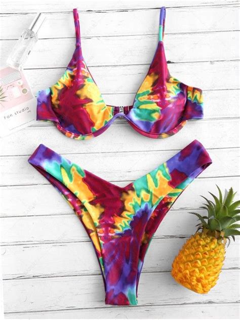 [53 Off] 2021 Zaful Tie Dye Plunge Underwire Bikini Set In Multi B Zaful