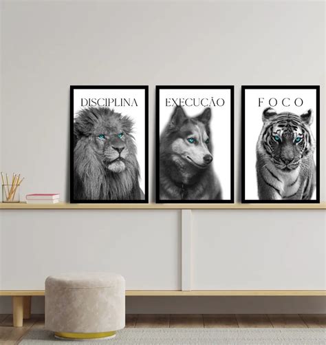 Quadro Decorativo Frase Disciplina Execução Foco Leão Lobo Elo7