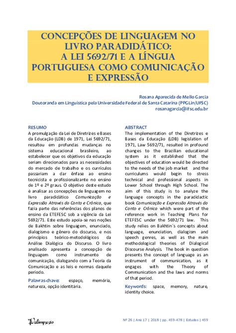 Pdf Concepções De Linguagem No Livro Paradidático A Lei 5692 71 E A