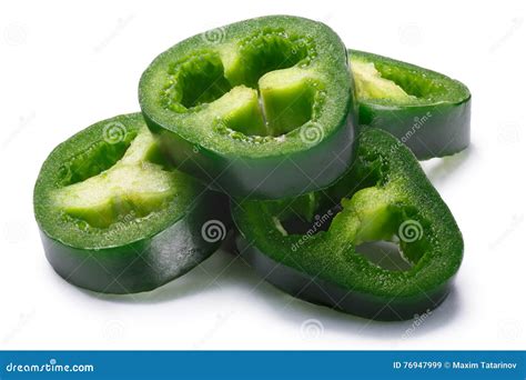 Sliced Jalapeno Peppers Isolated On White Background Green Chili