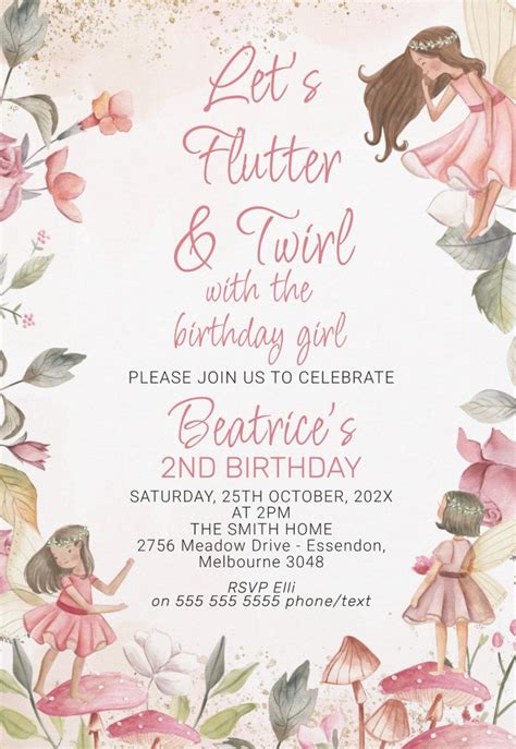 Let S Flutter And Twirl Fairy Birthday Party Invitations Featuring