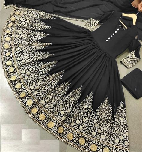 Readymade 3 Piece Embroidered Black Chiffon Maxi With Chiffon Dupatta