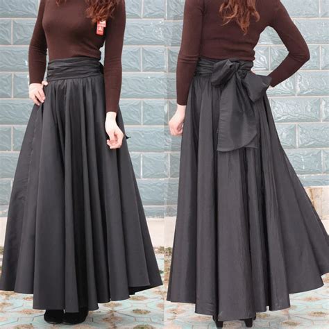 Women's Skirt Long Plus Size 7XL Cotton Black Solid A line Pleated High ...