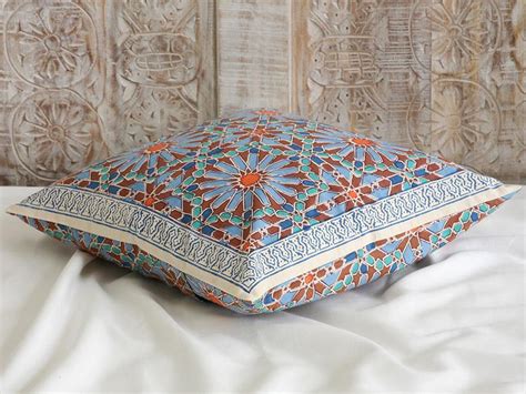 Moroccan Tile Print Cushion Cover Blue Decorative Throw Moroccan