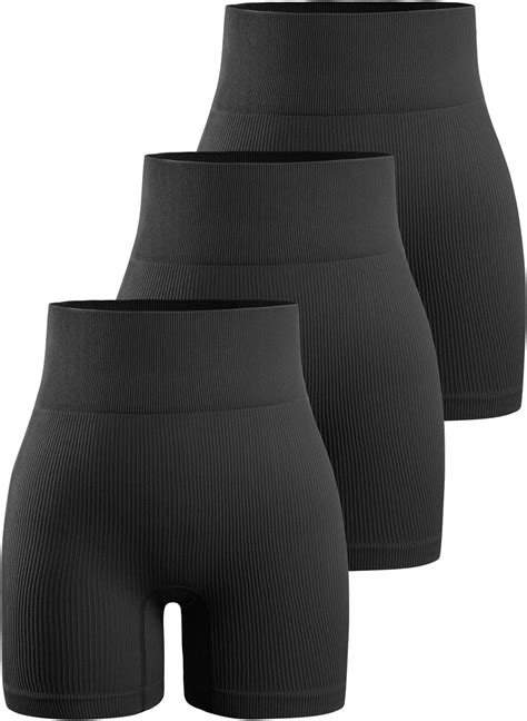 Ynnthy Womens 3 Piece Workout Shorts Yoga Seamless Ribbed High Waisted Spandex