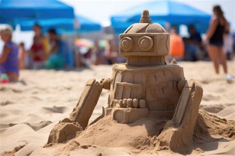 Premium Photo A Robot Sand Sculpture On The Beach Art Festival