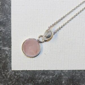 Rose Quartz Necklace Round Rose Quartz Pendant Sterling Silver Rose