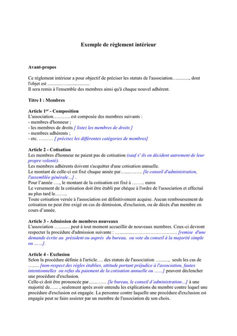 Mod Le De R Glement Int Rieur T L Chargement Gratuit Documents Pdf