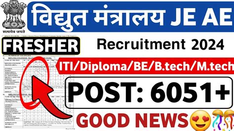 वदयत मतरलय JE AE 6000 Bumper Vacancy 2024 Freshers ITI