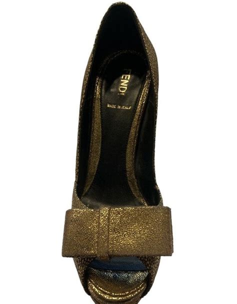 2000S FENDI Gold Brocade Metallic Peep Toe Bow Platfo Gem