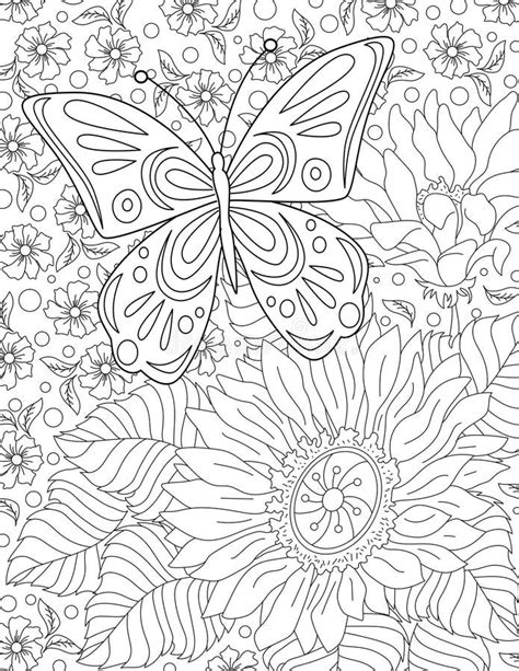 Butterflies Coloring Page For Adult Stock Illustration Illustration