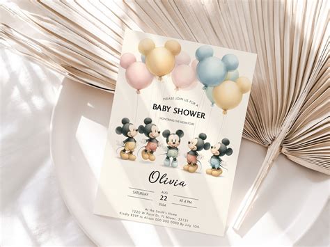 Mickey Mouse Baby Shower Invitation Gender Neutral Baby Shower Boy