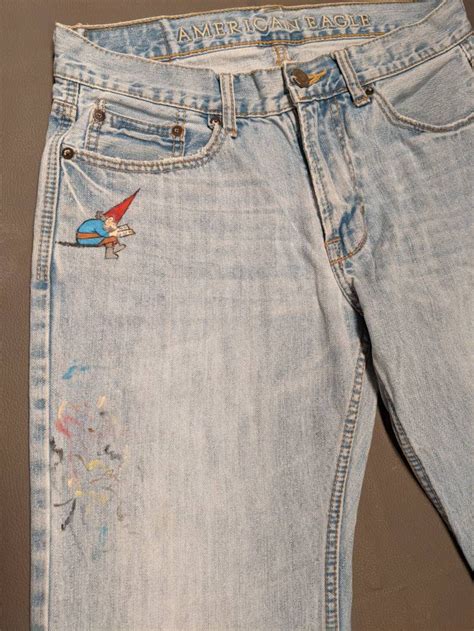 Hand Painted Gnome Jeans Restyled American Eagle Size Etsy