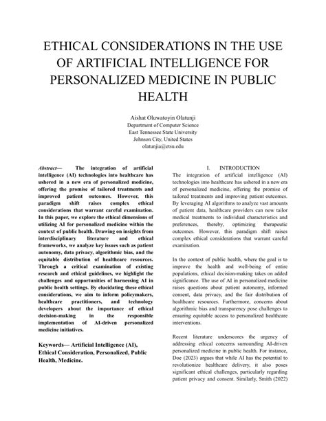 PDF ETHICAL CONSIDERATIONS IN THE USE OF ARTIFICIAL INTELLIGENCE FOR