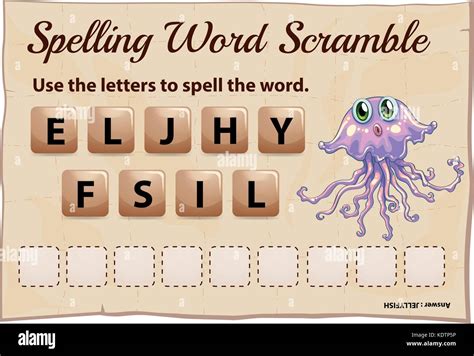 Spelling word scramble game with word jellyfish illustration Stock Vector Image & Art - Alamy