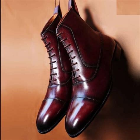 Handmade Men Burgundy Color Leather Ankle Boots Men Ankle Leather