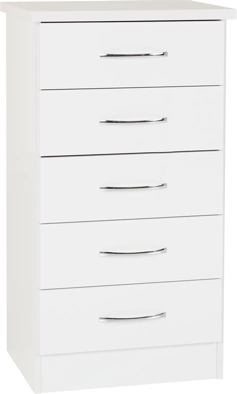 Nevada 5 Drawer Narrow Chest White Gloss