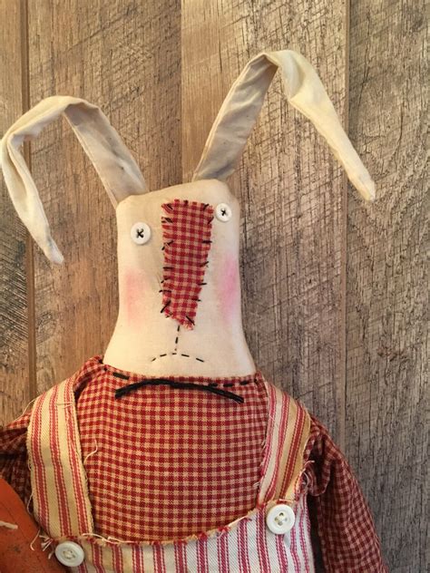 Primitive Easter Bunny Folk Art Spring Rabbit Roscoe With A Etsy