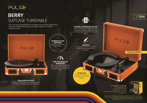 Vitrola Toca Discos Vinil Maleta Retro Pulse Bluetooth Sp