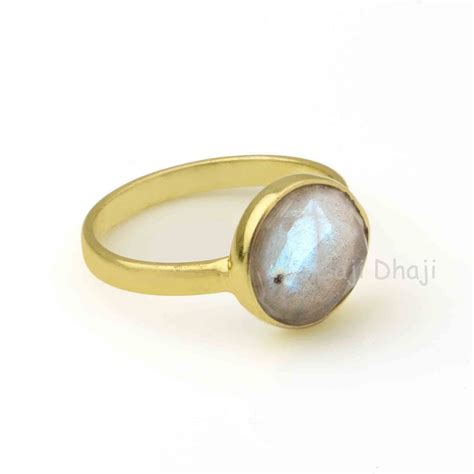 Blauer Feuer Labradorit Rund Silber Ring 925 Silber Ring Edelstein