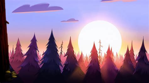 Gravity Falls Forest Sunset 4K 4592a Wallpaper PC Desktop