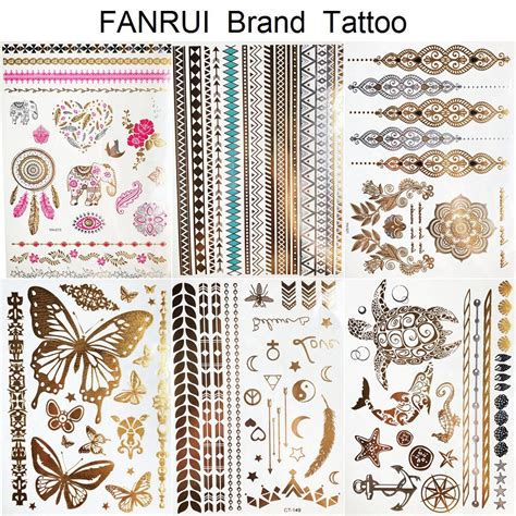 Fashion Sexy Gold Metallic Feather Temporary Tattoo Stickers Leaves