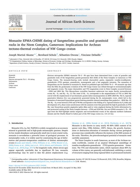 Pdf Monazite Epma Chime Dating Of Sangmelima Granulite And Granitoid