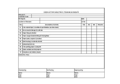 Qa Checklist For Cable Trays Trunking And Conduits Pdf