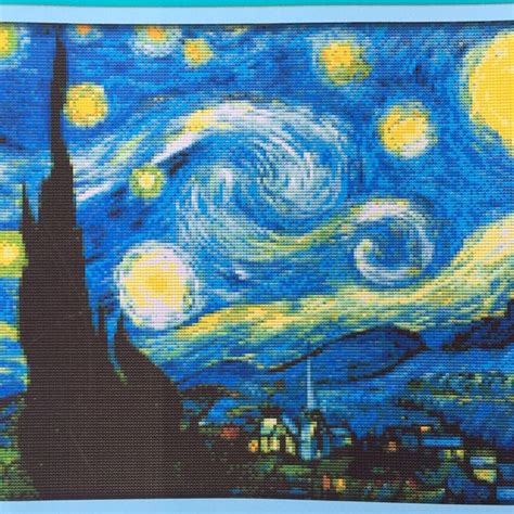 Starry Night Printed Cross Stitch Kit Etsy Uk