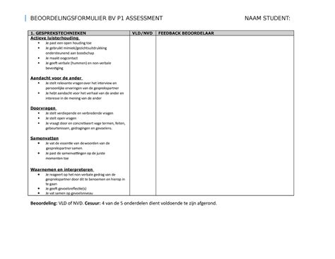 Beoordelingsformulier BV P1 Assessment 2021 1 BEOORDELINGSFORMULIER