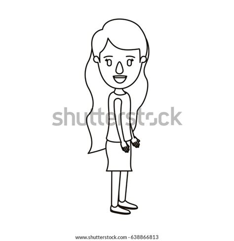 Silhouette Caricature Full Body Woman Wavy Stock Vector Royalty Free 638866813