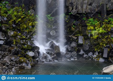 Closeup View of Svartifoss Waterfall with Basalt Stones and Columns Stock Photo - Image of long ...