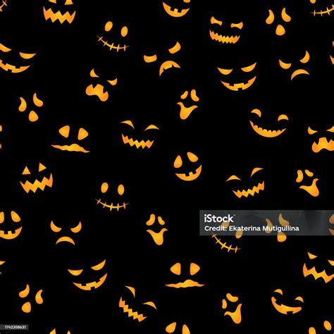 Cute Halloween Seamless Pattern Vector Pumpkin Carved Scary Faces