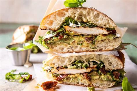 Honey Mustard Chicken Avocado Sandwich With Tahini Ranch Half Baked