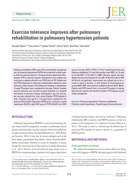 Pdf Exercise Tolerance Improves After Pulmonary Rehabilitation In Pulmonary Hypertension Patients