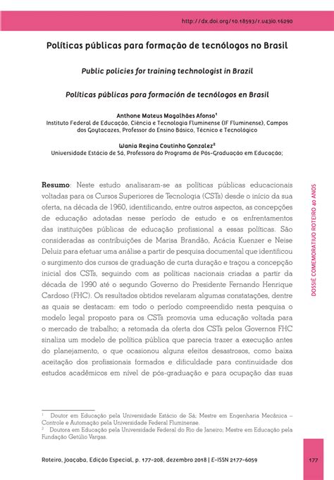 Pdf Políticas Públicas Para Formação De Tecnólogos No Brasil