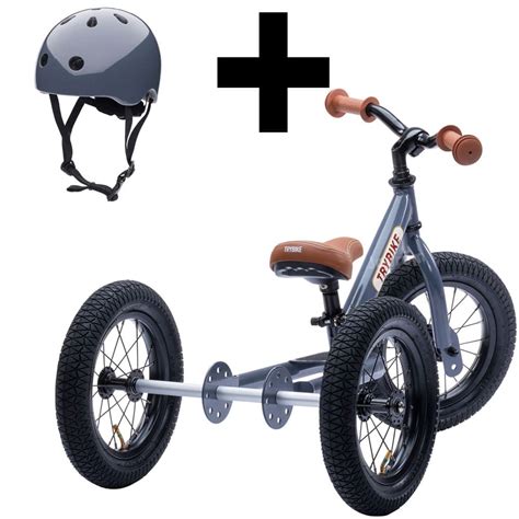 Trybike 2 In 1 Matte Grey Balance Bike And Helmet Ride And Safety