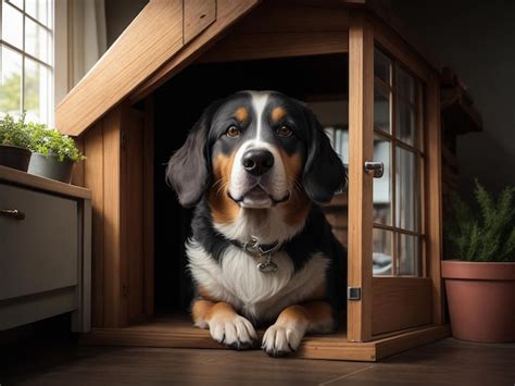 Un cachorro sentado en el salón Foto Premium