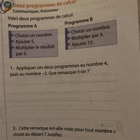 Bonjour Pouvez Vous Maider Voici Deux Programmes De Calcul