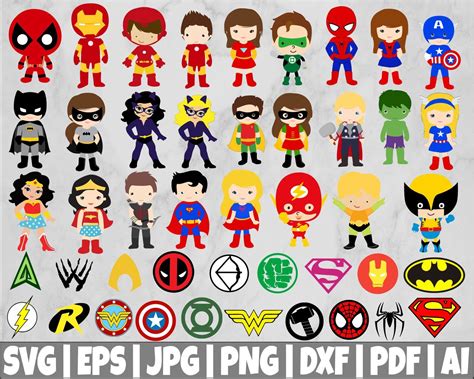 Superhero Set Svg Clipart Cut Files Silhouette Cameo Svg For Etsy