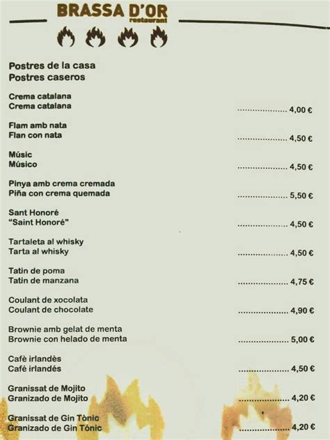 Carta De Restaurant Brasa D Or L Rida