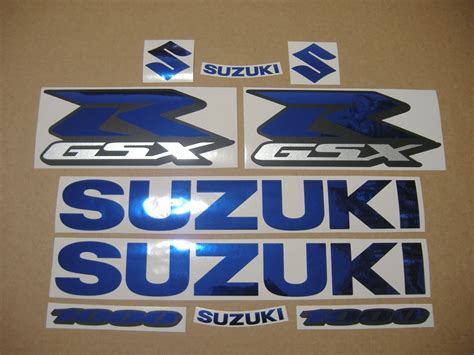 Suzuki Gsx R 1000 Chrome Mirror Blue Full Logo Decal Set Moto