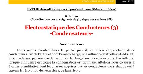 Usthb Lecture Notes Electrostatique Des Conducteurs En Quilibre