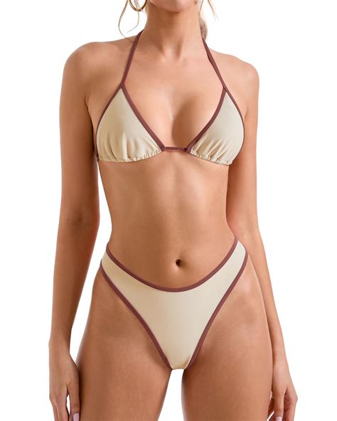 SUUKSESS Women Sexy Thong String Two Piece Bikini Sets Triangle Cheeky