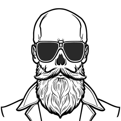 Premium Vector Human Skull Ray Ban Sunglasses Long Beard Big Mustache