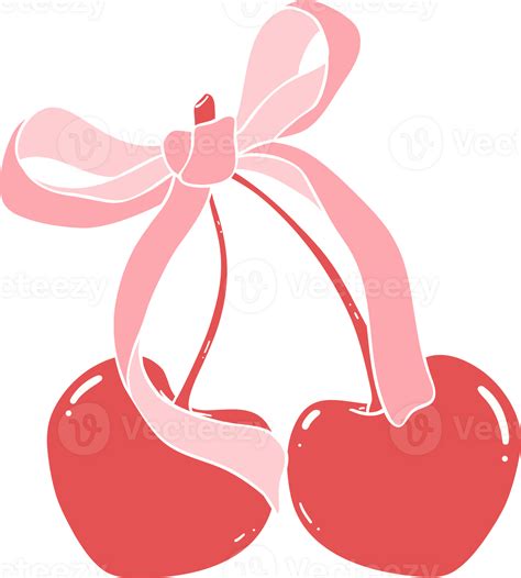 Coquette Cherries Heart Shape With Ribbon Bow Flat Design 36460628 PNG