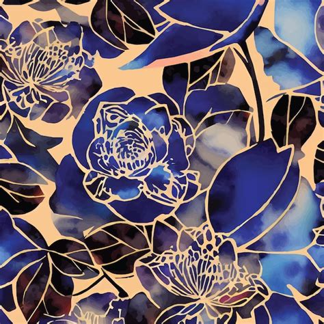 Premium Vector A Seamless Pattern With Blue Flowers And Leaves With