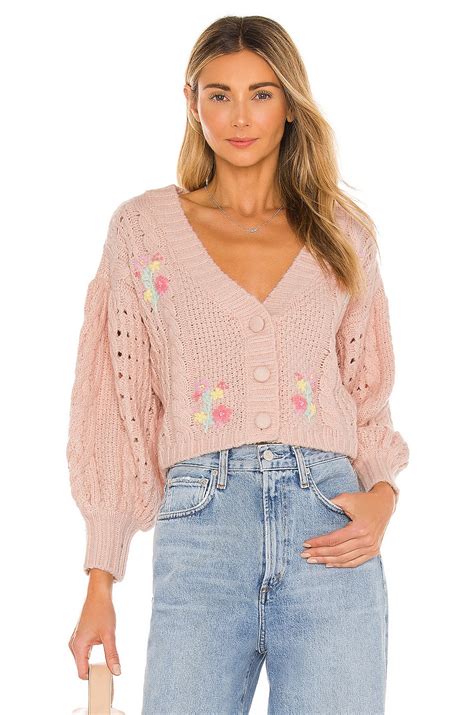 For Love And Lemons Amaryllis Cropped Cardigan In Pink Revolve