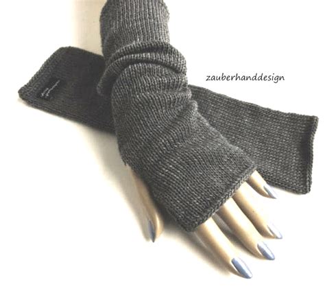 Womens Gray Armwarmers Merino Wool Knit Fingerless Gloves Adult Wool