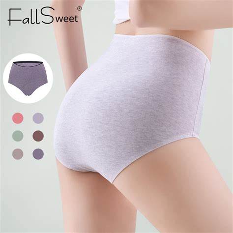 Fallsweet Women High Waist Cotton Panties Thin Soft Seamless Underwear Plus Size 45 85kg